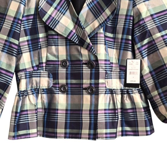Nicole Miller NWT Plaid Silk Blend Double Breasted Peplum Blazer Sz 14 - Picture 2 of 10